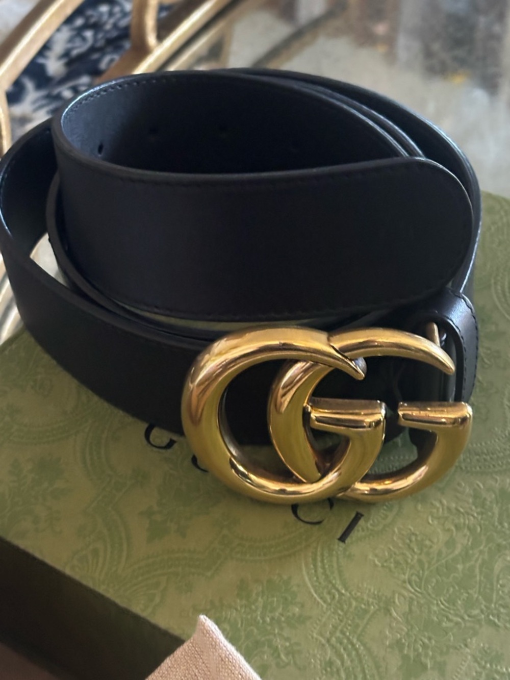 Gucci Black Leather Belt with Gold Double G Hardware - Picture 11 of 12